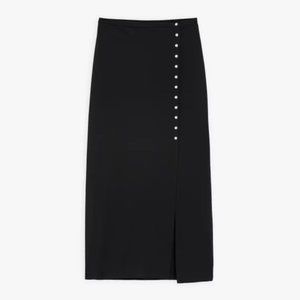 Agnes B. Black Snaps Long Crepe Skirt, Size 1